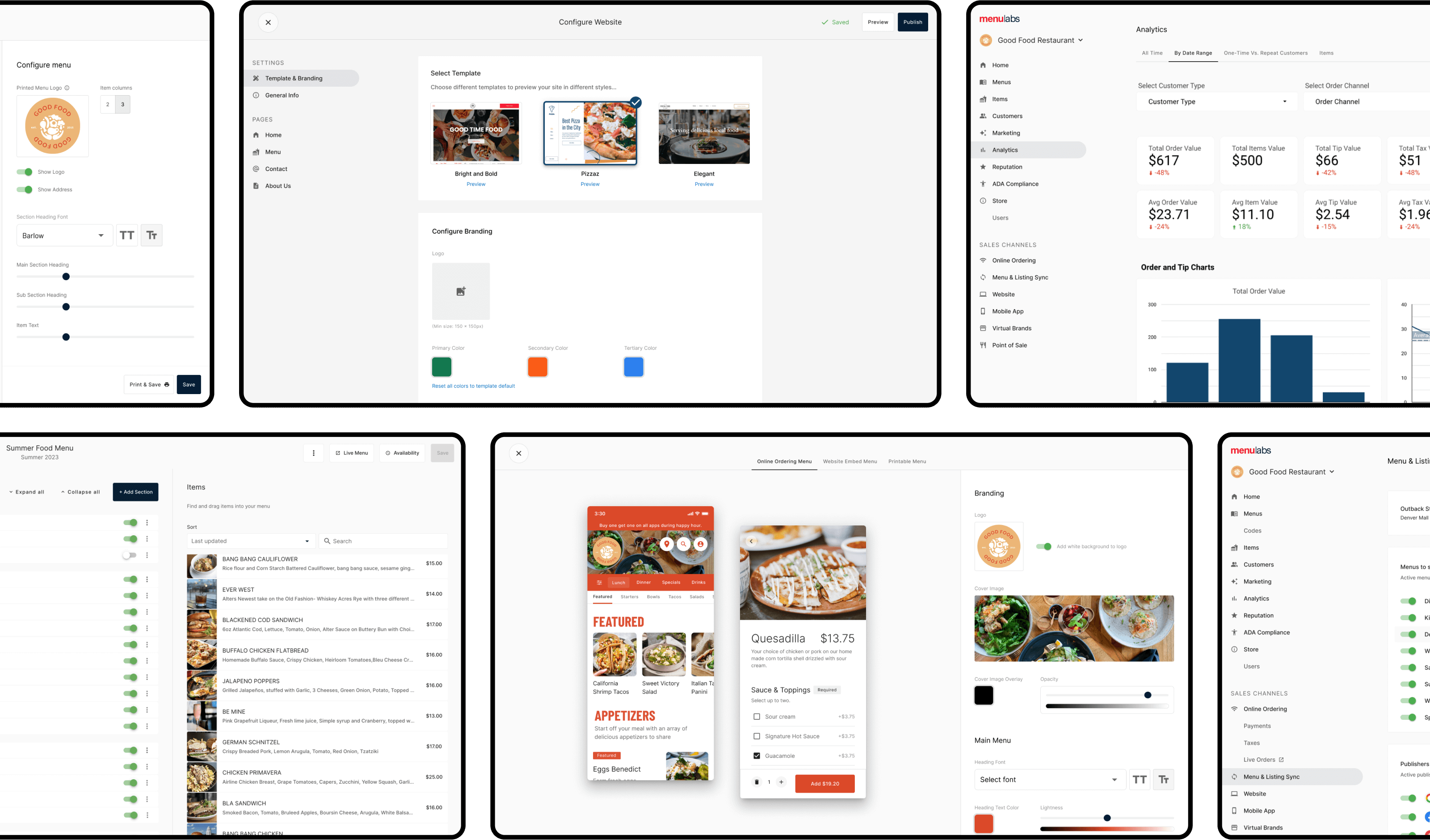 Restaurant management system screens